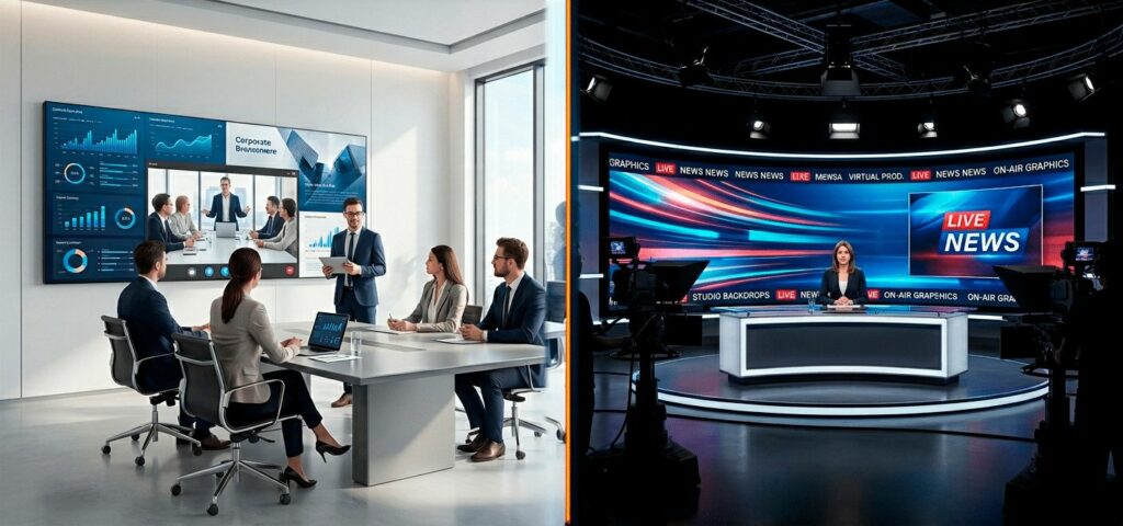 Corporate versus broadcast dvLED video wall comparison for enterprise environments